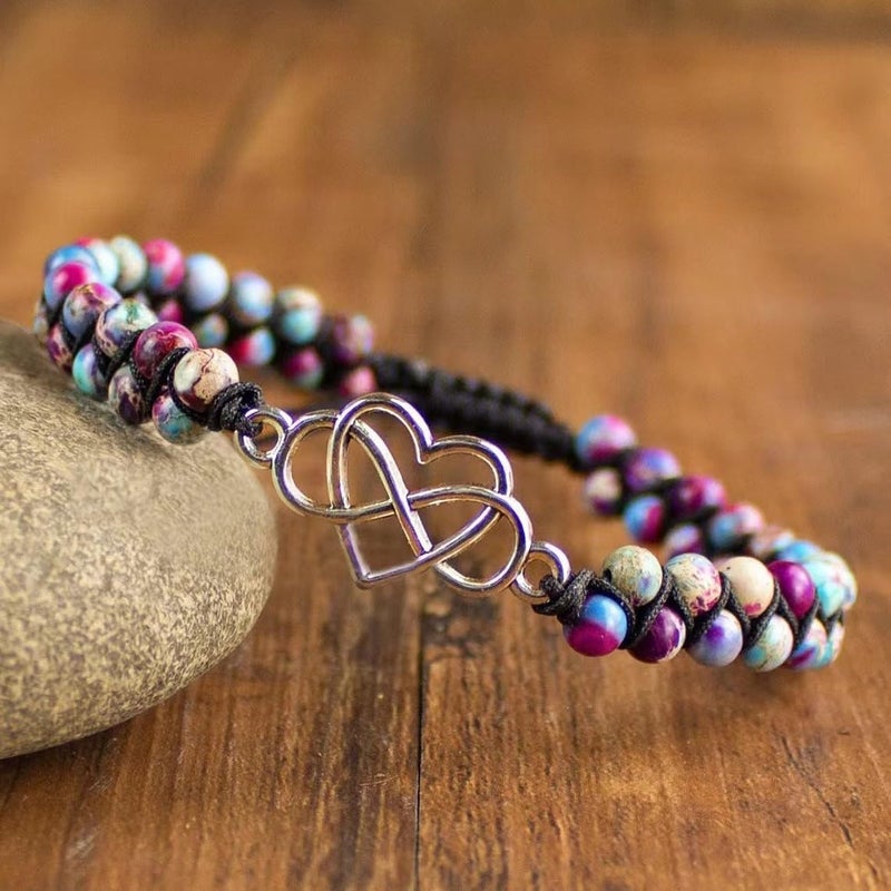 DivaGlamz To My Granddaughter-Infinity Forever Love Heart Bracelet, Natural Emperor Stone Double Layer Purple Beaded Woven Wrap Bracelets Adjustable Mind Peace Gift Jewelry - Image 2